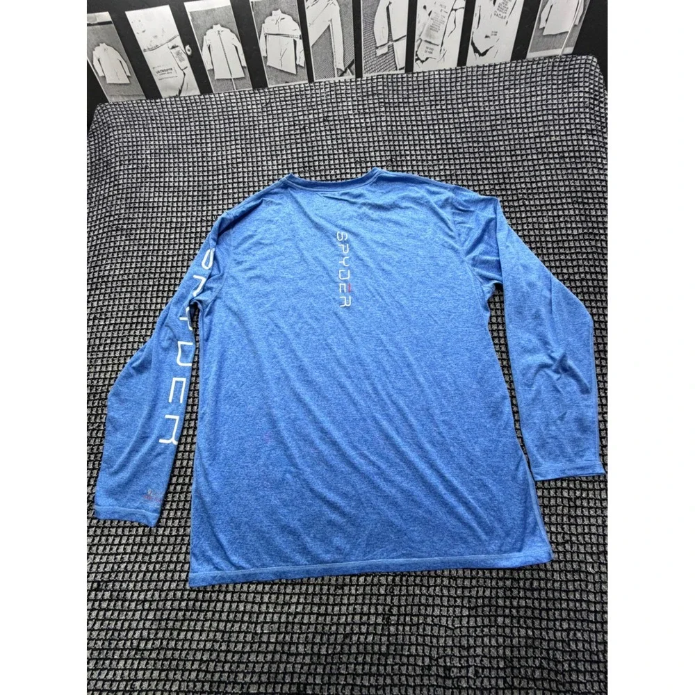Spyder Rash Guard Mens Large Blue Long Sleeve Swim Shirt Logo Z336